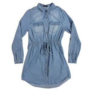 KLD Tencel Chambray Shirtdress L Blue Roll Tab USA Cottagecore Casual Boho